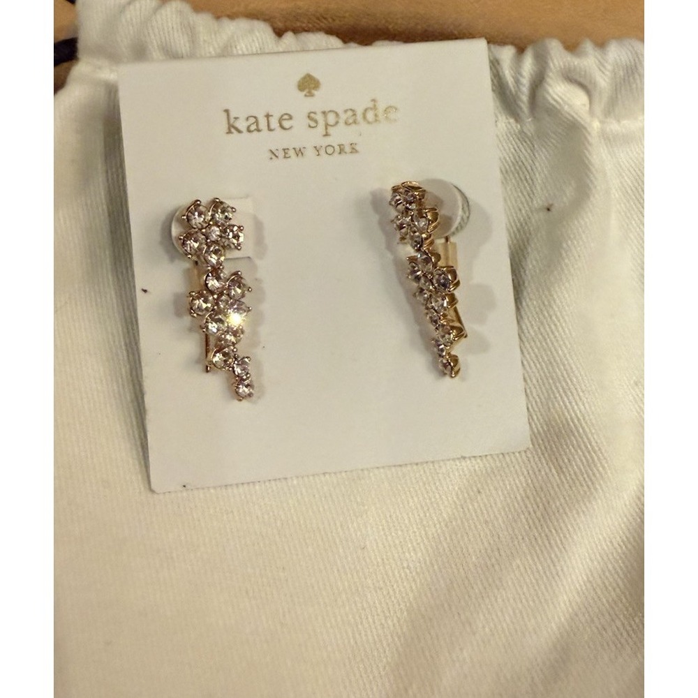 NWT Kate Spade Gold Plated Clear Waterfall Flower Ear Pins‎ Earrings.